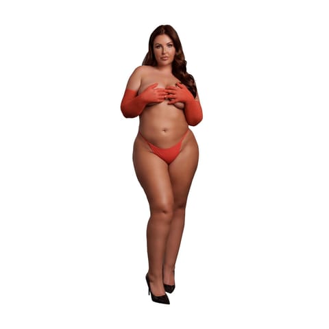 ⁨Shimmering Opera Gloves - Plus Size - Red/Gold Glitter (kolor jak na zdjęciu, rozmiar Plus Size)⁩ w sklepie Wasserman.eu