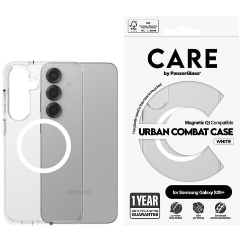 ⁨Etui CARE by PanzerGlass Flagship Urban  Combat White QI do Samsung Galaxy S25+ przezroczysty⁩ w sklepie Wasserman.eu