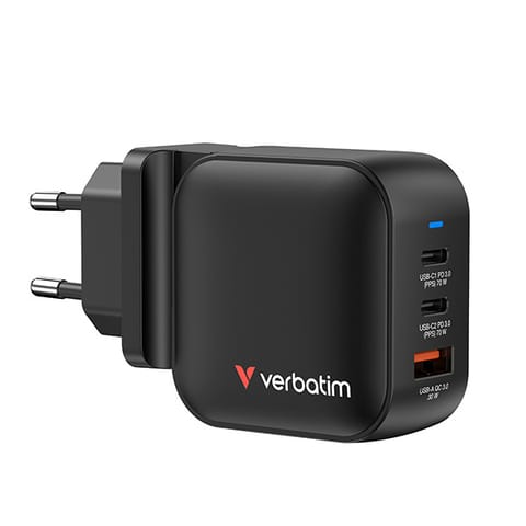 ⁨Ładowarka GaN Verbatim, USB 3.0, USB C, szara, 65 W, wymienne końcówki  C,G,A⁩ w sklepie Wasserman.eu