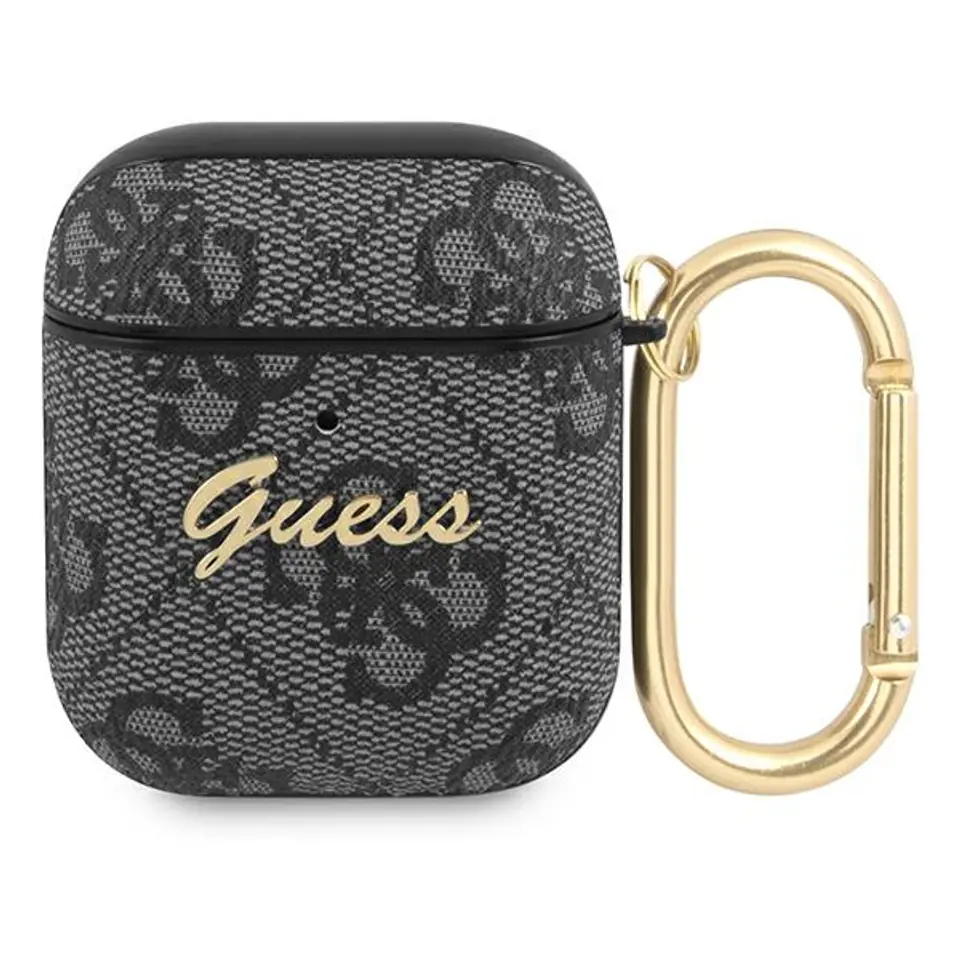 ⁨Guess GUA24GSMK AirPods cover gray/grey 4G Script Metal Collection⁩ at Wasserman.eu