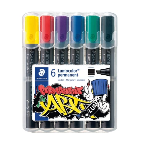 ⁨Marker Lumocolor ART wodoodporny ścięta końcówka 6 kol. w etui Staedtler⁩ w sklepie Wasserman.eu