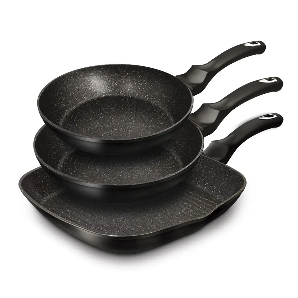 ⁨SET OF 3 GRANITE PANS BERLINGER HAUS BH-6157 BLACK SILVER⁩ at Wasserman.eu