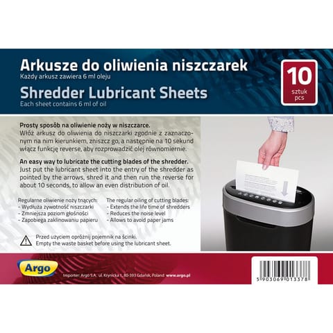 ⁨Arkusze do oliwienia ostrzy niszczarek ARGO 10szt (130110)⁩ w sklepie Wasserman.eu