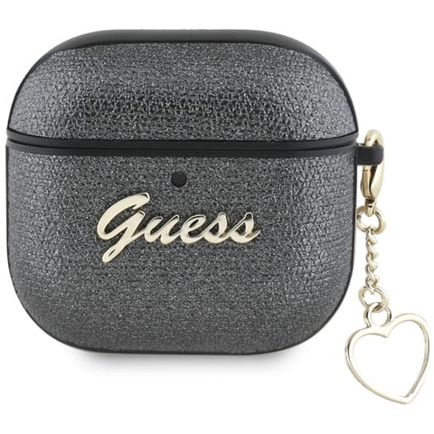 ⁨Etui Guess Metallic Script Charm do      AirPods 4 czarny⁩ w sklepie Wasserman.eu