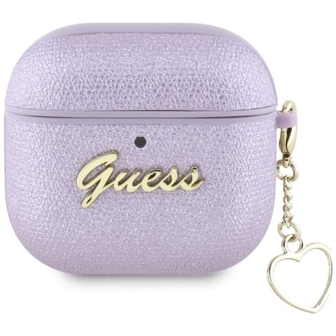 ⁨Etui Guess Metallic Script Charm do      AirPods 4 fioletowy⁩ w sklepie Wasserman.eu