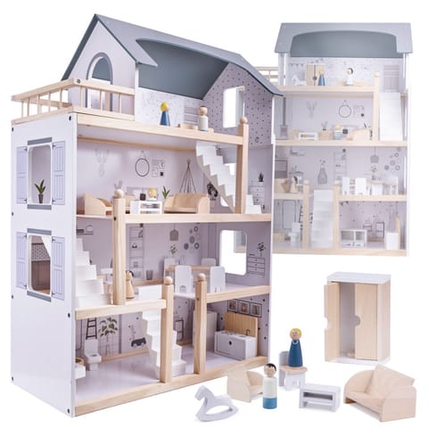 ⁨Dollhouse wooden + furniture 80cm⁩ at Wasserman.eu