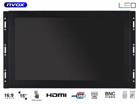 ⁨Monitor dotykowy open frame LED 15" FHD VGA HDMI BNC USB 12V 230V⁩ w sklepie Wasserman.eu