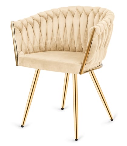 ⁨Krzesło plecione Lugano fotel TRECCIA CREAM VELVET GOLD⁩ w sklepie Wasserman.eu