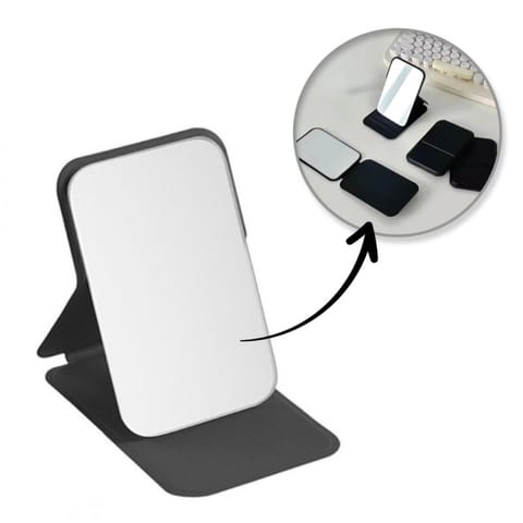 ⁨Lusterko kosmetyczne z ekoskóry, otwierane, stojące, do torebki czarne L17CZ⁩ w sklepie Wasserman.eu