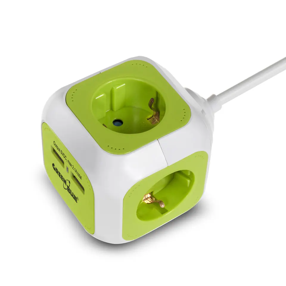 ⁨MagicCube poczwórne gniazdko prądowe, 2 wejścia usb 1,4m GreenBlue GB118G wersja niemiecka⁩ w sklepie Wasserman.eu