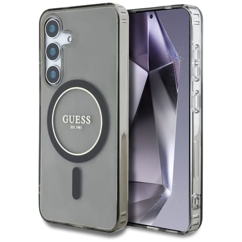 ⁨Etui Guess Glitter Circle Classic Logo   MagSafe do Samsung Galaxy S25 czarny⁩ w sklepie Wasserman.eu