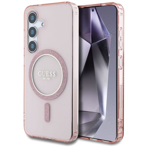 ⁨Etui Guess Glitter Circle Classic Logo   MagSafe do Samsung Galaxy S25 różowy⁩ w sklepie Wasserman.eu