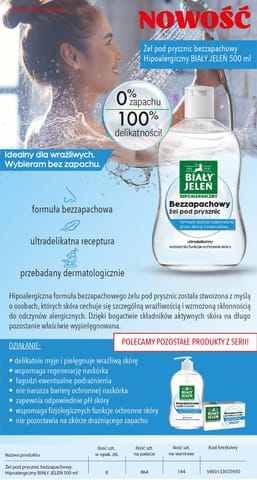 ⁨BIAŁY JELEŃ Żel pod prysznic bezzapachowy hipoalergiczny 500 ml⁩ w sklepie Wasserman.eu