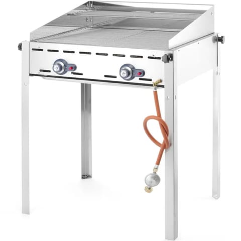 ⁨Gas grill "Green Fire" 2 burners 11,6kW with cover and shelf - Hendi 149508⁩ at Wasserman.eu