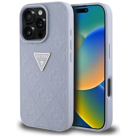 ⁨Etui Guess Hot Stamp 4G Pattern Triangle  Metal Logo do iPhone 16 Pro fioletowy⁩ w sklepie Wasserman.eu