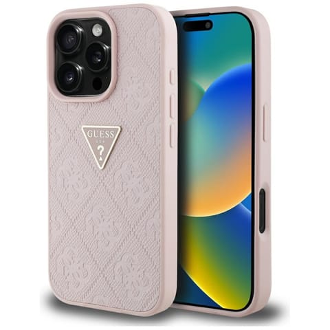 ⁨Etui Guess Hot Stamp 4G Pattern Triangle  Metal Logo do iPhone 16 Pro Max różowy⁩ w sklepie Wasserman.eu