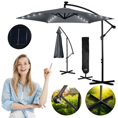 ⁨Parasol ogrodowy składany 6 segmentowy 350 cm z pokrowcem i lampkami Plonos PL-882⁩ w sklepie Wasserman.eu