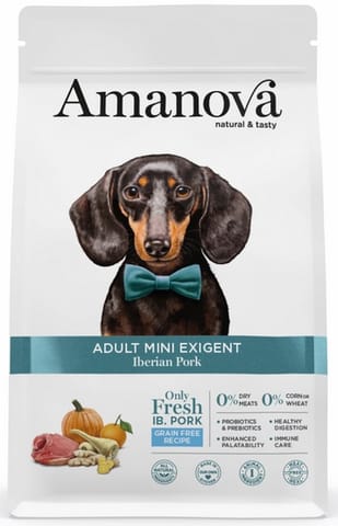⁨Amanova Dog Adult Mini Exigent Iberian Pork - wieprzowina 7kg⁩ w sklepie Wasserman.eu