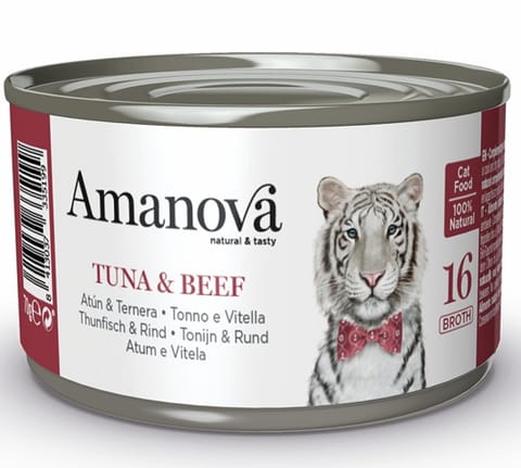 ⁨Amanova Cat Tuna & Beef - tuńczyk i wołowina w bulionie puszka 70g [16]⁩ w sklepie Wasserman.eu