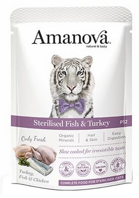 ⁨Amanova Cat Sterilised Fish & Turkey - biała ryba i indyk saszetka 85g [P12]⁩ w sklepie Wasserman.eu