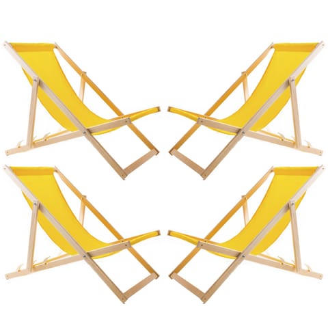 ⁨Zestaw czterech leżaków żółtych, Woodok, zmontowany⁩ w sklepie Wasserman.eu