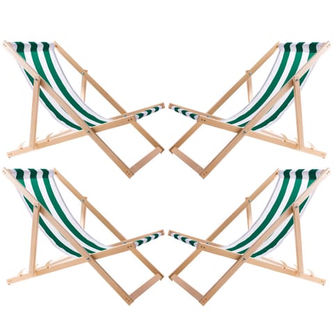 ⁨Zestaw czterech leżaków zielony pas, Woodok, zmontowany⁩ w sklepie Wasserman.eu