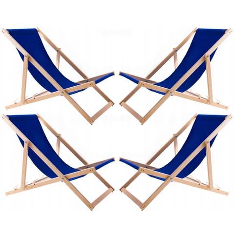 ⁨Zestaw czterech leżaków niebieskich, Woodok, zmontowany⁩ w sklepie Wasserman.eu