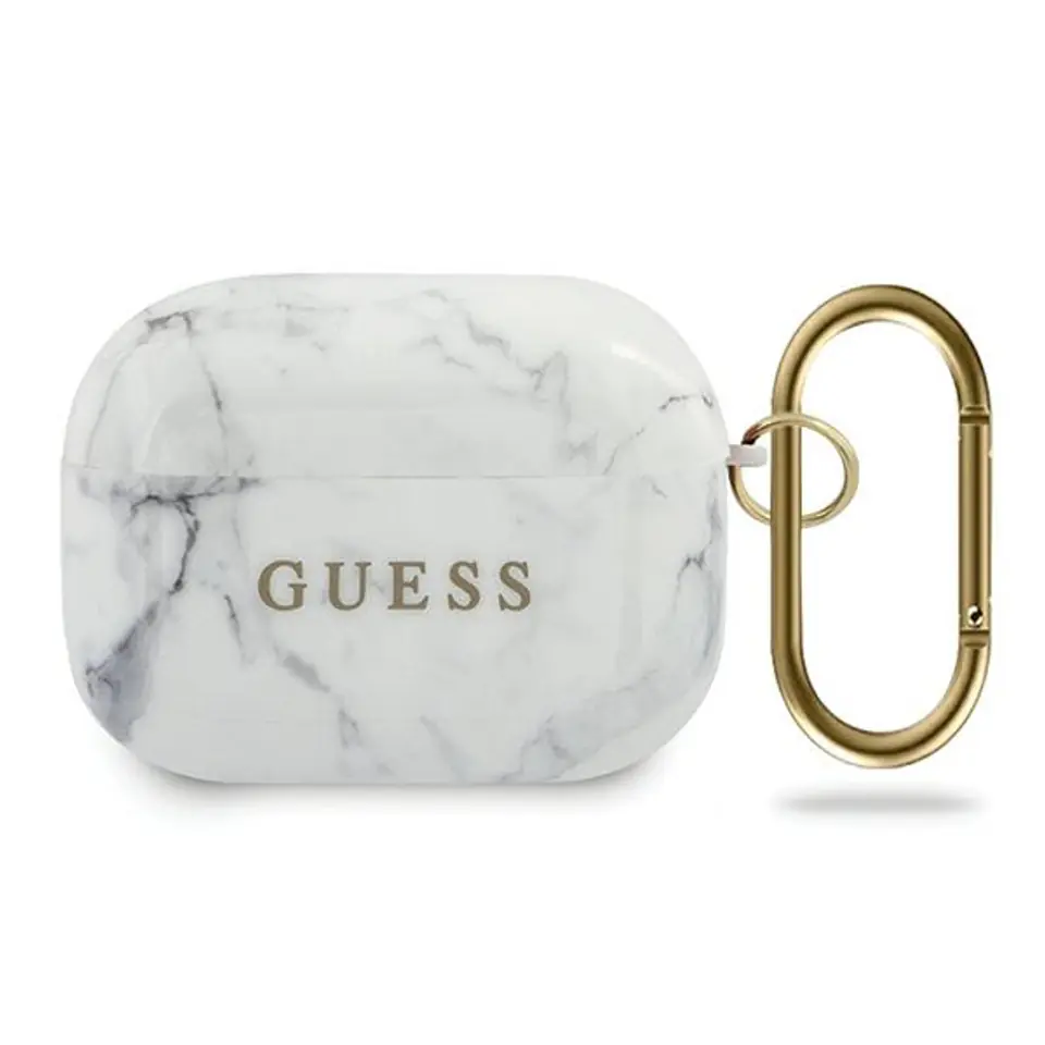 ⁨Guess GUACAPTPUMAWH AirPods Pro cover biały/white Marble Collection⁩ w sklepie Wasserman.eu