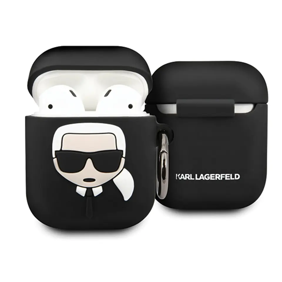 ⁨Karl Lagerfeld KLACCSILKHBK AirPods cover czarny/black Silicone Ikonik⁩ w sklepie Wasserman.eu