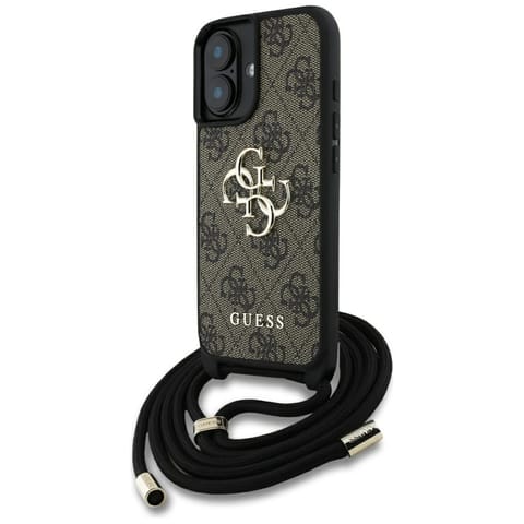 ⁨Etui Guess 4G Big Logo Cord Stap         Crossbody do iPhone 16 brązowy⁩ w sklepie Wasserman.eu