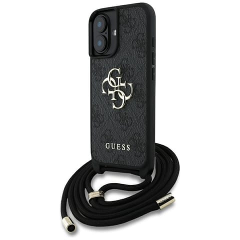 ⁨Etui Guess 4G Big Logo Cord Stap         Crossbody do iPhone 16 czarny⁩ w sklepie Wasserman.eu
