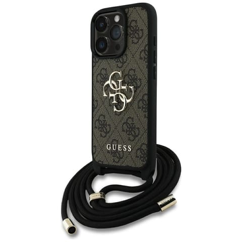 ⁨Etui Guess 4G Big Logo Cord Stap         Crossbody do iPhone 16 Pro brązowy⁩ w sklepie Wasserman.eu