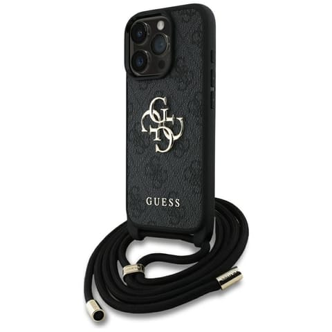 ⁨Etui Guess 4G Big Logo Cord Stap         Crossbody do iPhone 16 Pro czarny⁩ w sklepie Wasserman.eu
