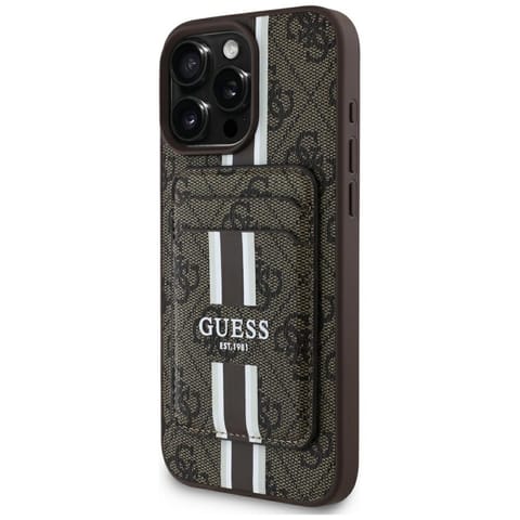 ⁨Etui Guess 4G Stripes z portfelem        Magsafe do iPhone 16 Pro Max brązowy⁩ w sklepie Wasserman.eu