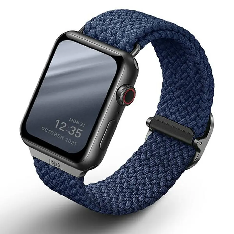 ⁨UNIQ pasek Aspen Apple Watch 40/38/41mm Series 4/5/6/7/8/SE/SE2 Braided niebieski/oxford blue⁩ w sklepie Wasserman.eu