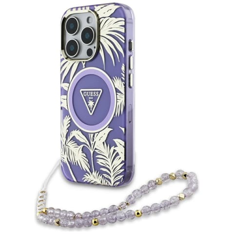 ⁨Etui Guess Palm Trees Triangle Pearl     Strap MagSafe do iPhone 16 Pro Max fioletowy⁩ w sklepie Wasserman.eu