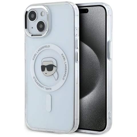 ⁨Etui Karl Lagerfeld IML Metal Karl Head  MagSafe do iPhone 15 Plus biały⁩ w sklepie Wasserman.eu