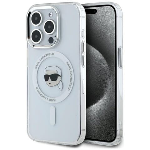 Etui Karl Lagerfeld IML Metal Karl Head MagSafe do iPhone 15 Pro biały w sklepie Wasserman.eu