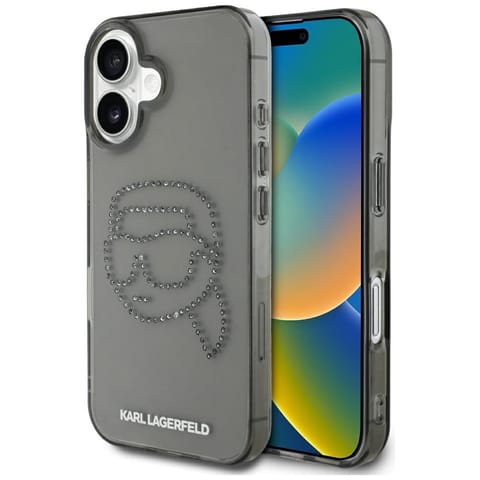 ⁨Etui Karl Lagerfeld IML Rhinestones Karl Head do iPhone 16 czarny⁩ w sklepie Wasserman.eu