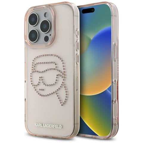 ⁨Etui Karl Lagerfeld IML Rhinestones Karl Head do iPhone 16 Pro różowy⁩ w sklepie Wasserman.eu