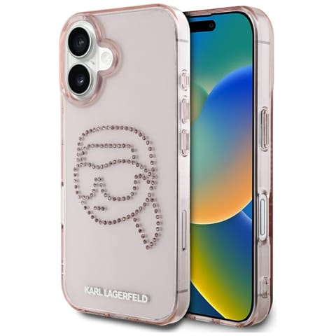 ⁨Etui Karl Lagerfeld IML Rhinestones Karl Head do iPhone 16 różowy⁩ w sklepie Wasserman.eu