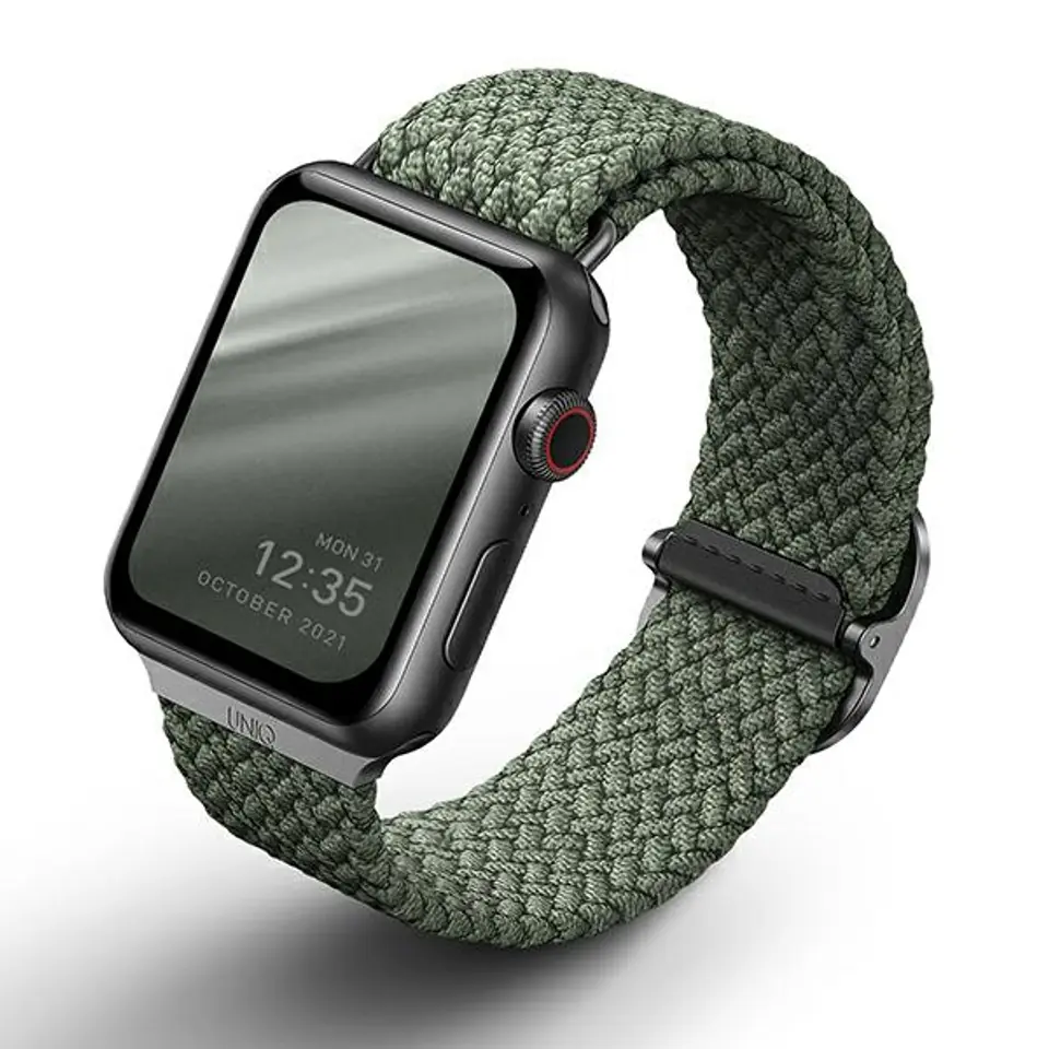 ⁨UNIQ pasek Aspen Apple Watch 40/38/41mm Series 4/5/6/7/8/SE/SE2 Braided zielony/cypress green⁩ w sklepie Wasserman.eu