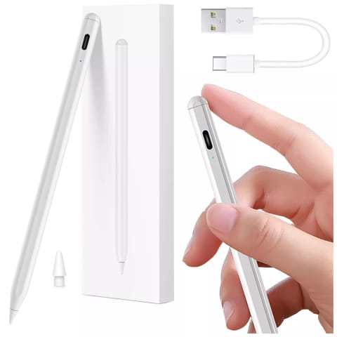 ⁨Rysik do Apple iPad Alogy Pencil z funkcją Palm Rejection Tilt Magnetyczny USB-C + zapasowa końcówka Biały⁩ w sklepie Wasserman.eu