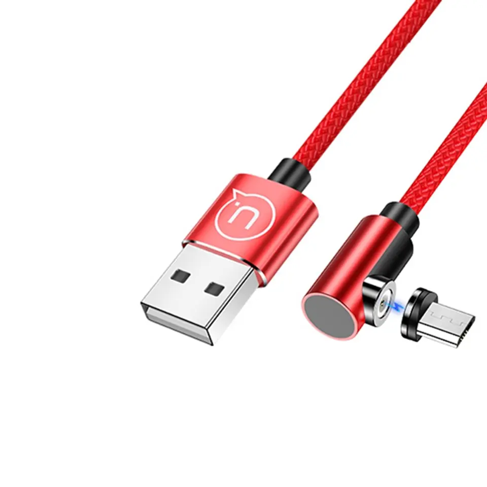 ⁨USAMS Kabel kątowy magnetyczny U54 1m microUSB czerwony/red SJ446USB02 (US-SJ446)⁩ w sklepie Wasserman.eu