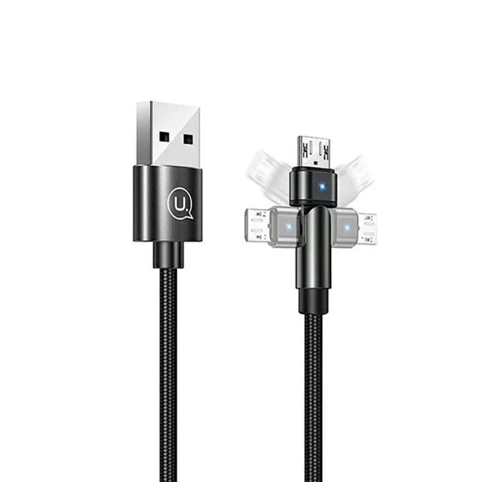 ⁨USAMS Braided swivel cable U60 2A microUSB black/black 1m SJ478USB01 (US-SJ478)⁩ at Wasserman.eu