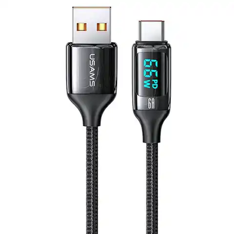 ⁨USAMS Kabel pleciony U78 USB-C 1.2m LED 6A Fast Charging czarny/black SJ544USB01 (US-SJ544)⁩ w sklepie Wasserman.eu