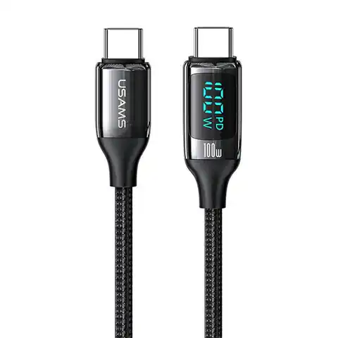 ⁨USAMS Kabel pleciony U78 USB-C na USB-C LED 3m 100W Fast Charging czarny/black SJ559USB01 (US-SJ559)⁩ w sklepie Wasserman.eu