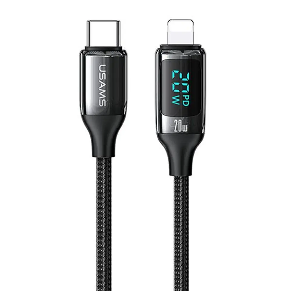 ⁨USAMS U78 USB-C braided cable to Lightning LED 1.2m 20W PD Fast Charge black/black SJ545USB01 (US-SJ545)⁩ at Wasserman.eu