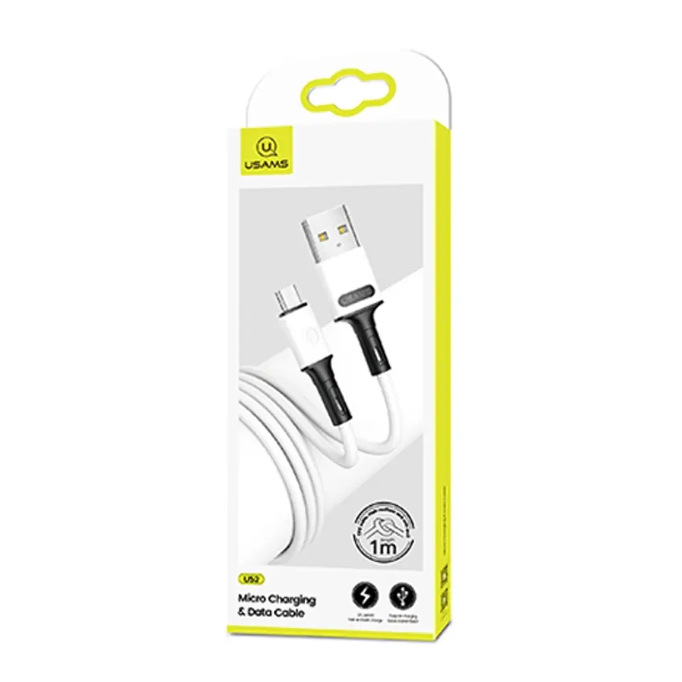 ⁨USAMS Cable U52 microUSB 2A Fast Charge 1m white/white SJ435USB01 (US-SJ435)⁩ at Wasserman.eu