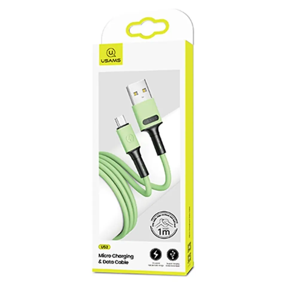 ⁨USAMS Cable U52 microUSB 2A Fast Charge 1m green/green SJ435USB02 (US-SJ435)⁩ at Wasserman.eu